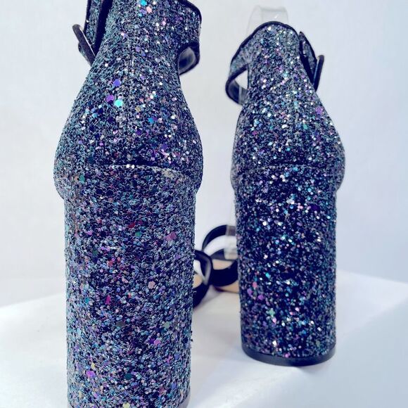 BLUE GLITTER ANKLE STRAP OPEN TOE 4” HEEL SANDAL SIZE 8.5 MIX NO. 6 - Picture 9 of 12